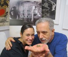 Aida Folch and Fernando Trueba with the bird skull - 'This man in my movie is looking for forms, material things.'
