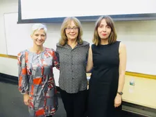 Hunter College German Department Chair Lisa Anderson welcomes Maria Tatar with Anne-Katrin Titze