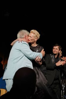 Tilda Swinton and Pedro Almodóvar at the Donostia ceremony