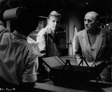 Karlheinz Böhm and Michael Powell in a darkroom on the set of Peeping Tom (1960).