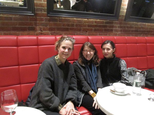 Obsessed With Light directors Sabine Krayenbühl and Zeva Oelbaum with Anne-Katrin Titze at the Quad Bar while composer Paul Cantelon watches their inspiring Loïe Fuller documentary