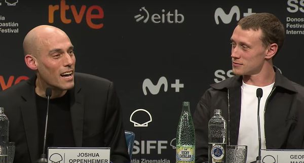 Joshua Oppenheimer and George Mackay during the press conference