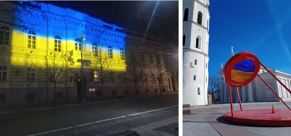 Just two examples of Lithuanian solidarity with Ukraine. On the right is the clock counting down to the 700th anniversary of Vilnius